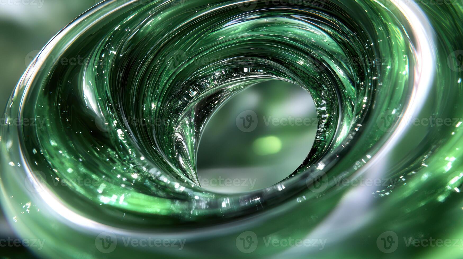 Emerald liquid vortex swirling, macro studio shot, bokeh background, design element photo