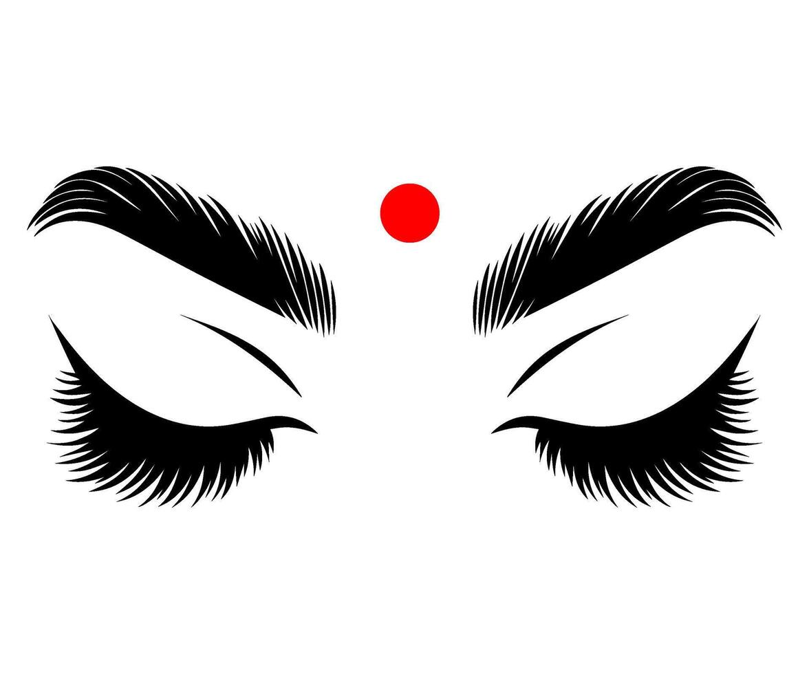Indian traditional red dot on the forehead. Eyes Indian girls with bindi. vector