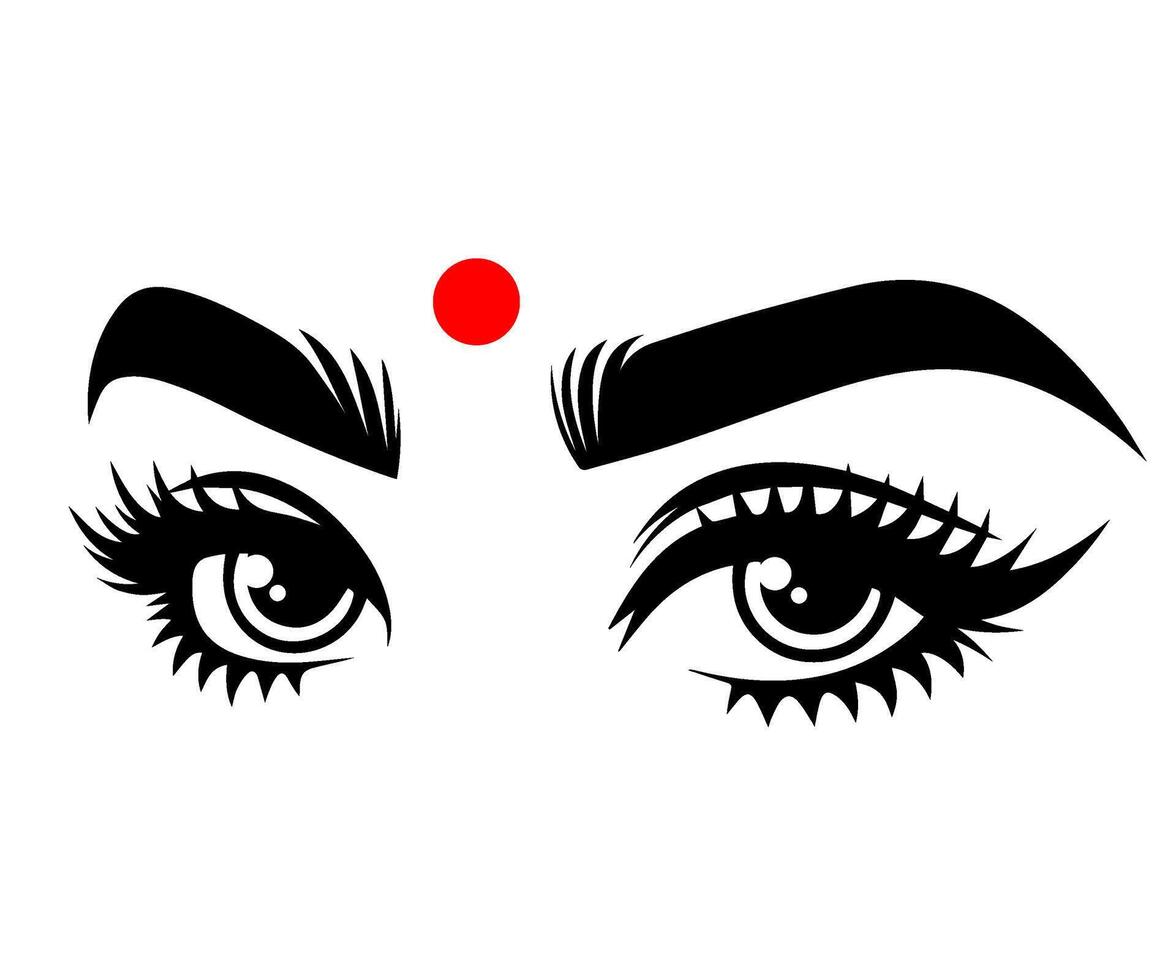 Eyes Indian girls with bindi. Indian traditional red dot on the forehead. vector