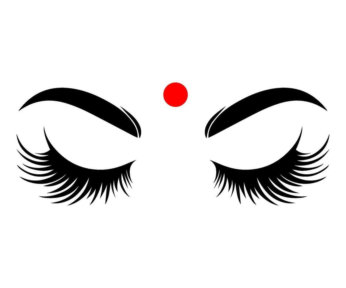 Indian woman eyes with bindi. Indian traditional red dot on the forehead. vector