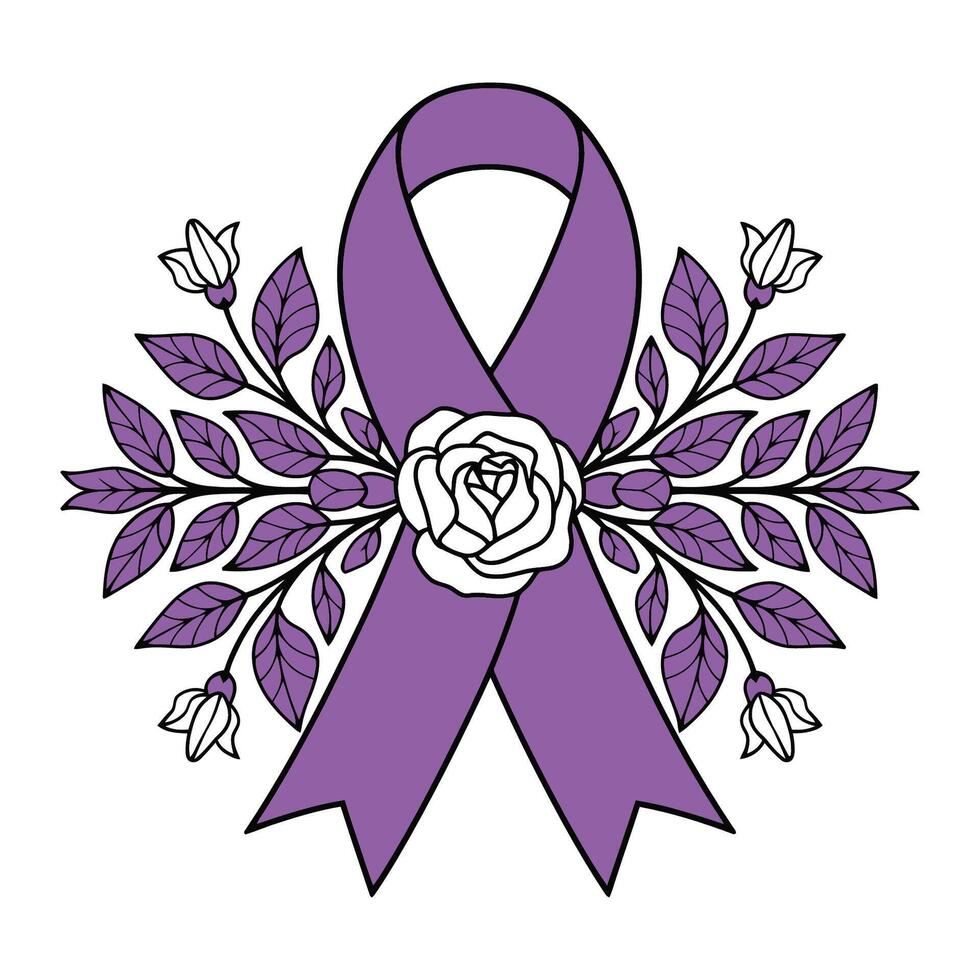 Purple Awareness Ribbon with Floral Design vector