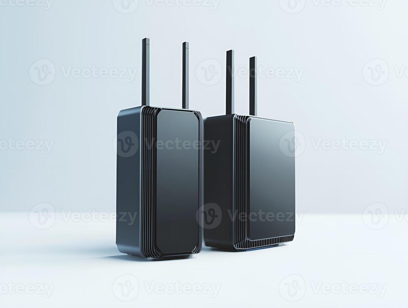 View of a Black Asus Router with Two Antennas on a white background photo