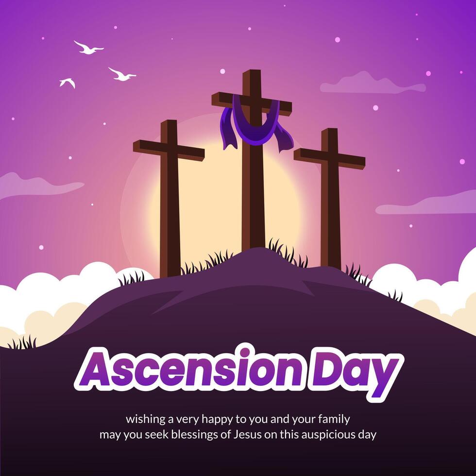 Flat design happy ascension day with crosses vector
