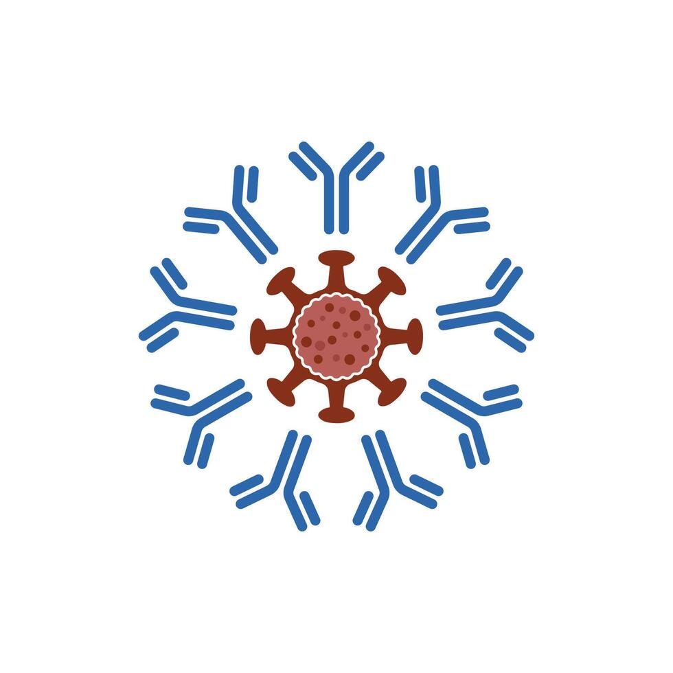 Antibody and Immune System Molecules with Virus . Isolated Icon Illustration vector