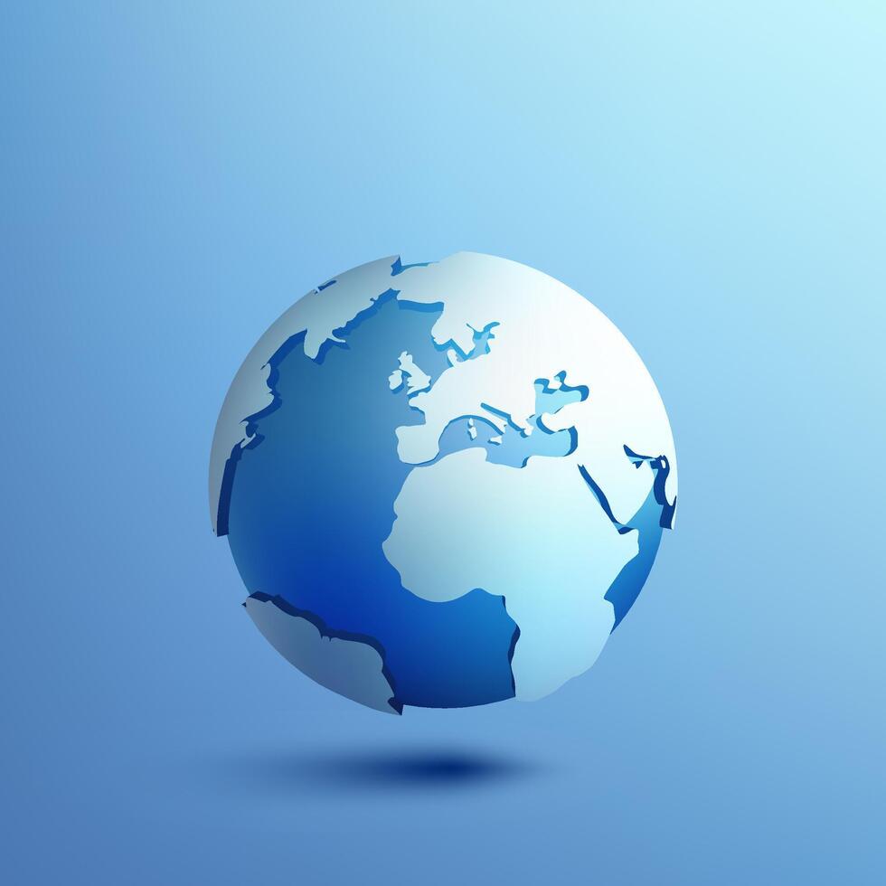 3D illustration of Earth blue globe, continents. Represents planet conservation, environmental care, and nature protection. For poster banner. Not AI. vector