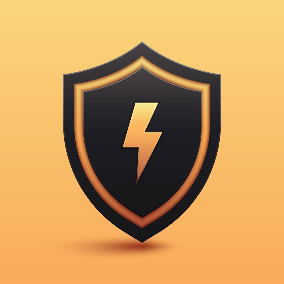 3D VPN icon with yellow lightning and shield symbolizing fast, secure internet connection, encryption, firewall global protection. Represents privacy, safety, and trusted network service. Not ai. vector