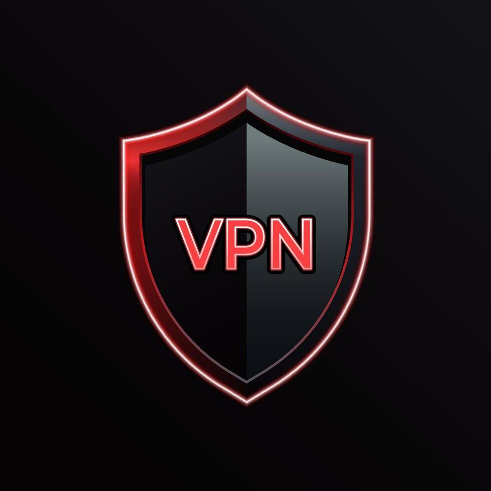 3D VPN icon black and red shield symbolizing fast, secure internet connection, encryption, firewall global protection. Represents privacy, safety, and trusted network service. Not ai. vector