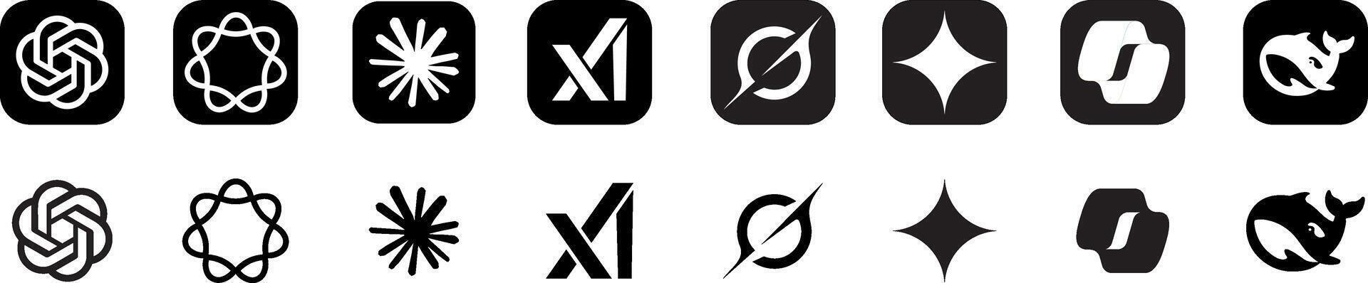 Latest AI assistants app. AI tools set. ChatGPT, Grok, Gemini, Copilot, DeepSeek, Claude vector