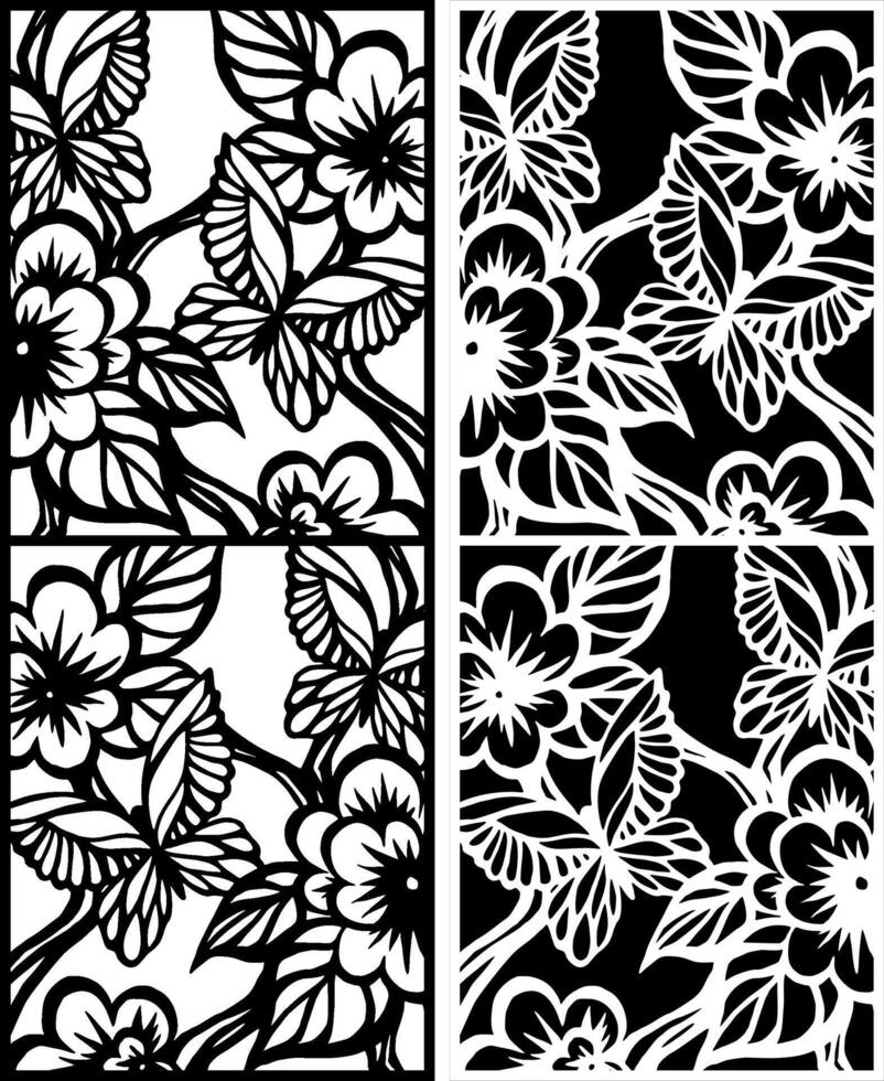 Floral and Butterfly Pattern in Black and White Design vector