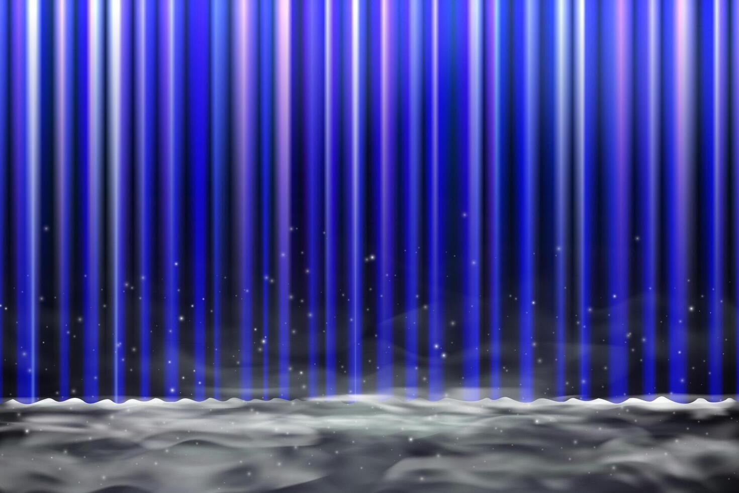 Realistic blue stage bright curtain with fog or smoke machine effect. Velvet texture and elegant folds. Perfect for theater, concert, cinema or award show presentation. backdrop illustration vector