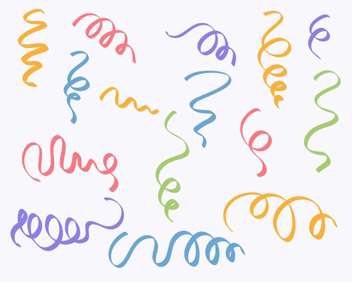 Colorful, swirling ribbons and streamers, scattered on a white background. vector