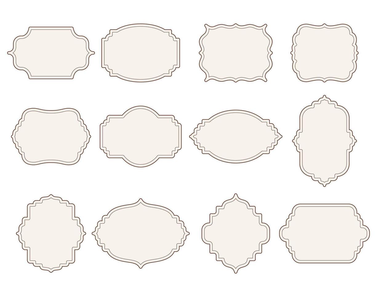 Collection of decorative, ornate label frames in various shapes. vector