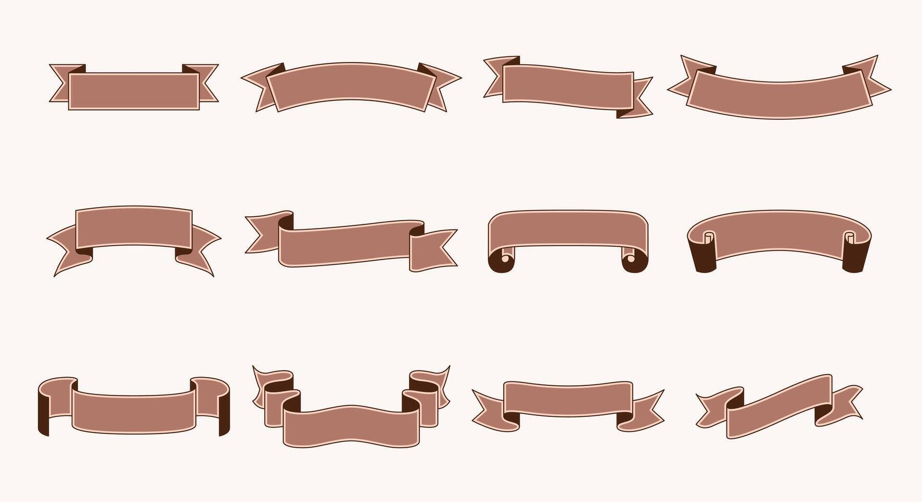 Various decorative ribbons in a muted brown shade. vector