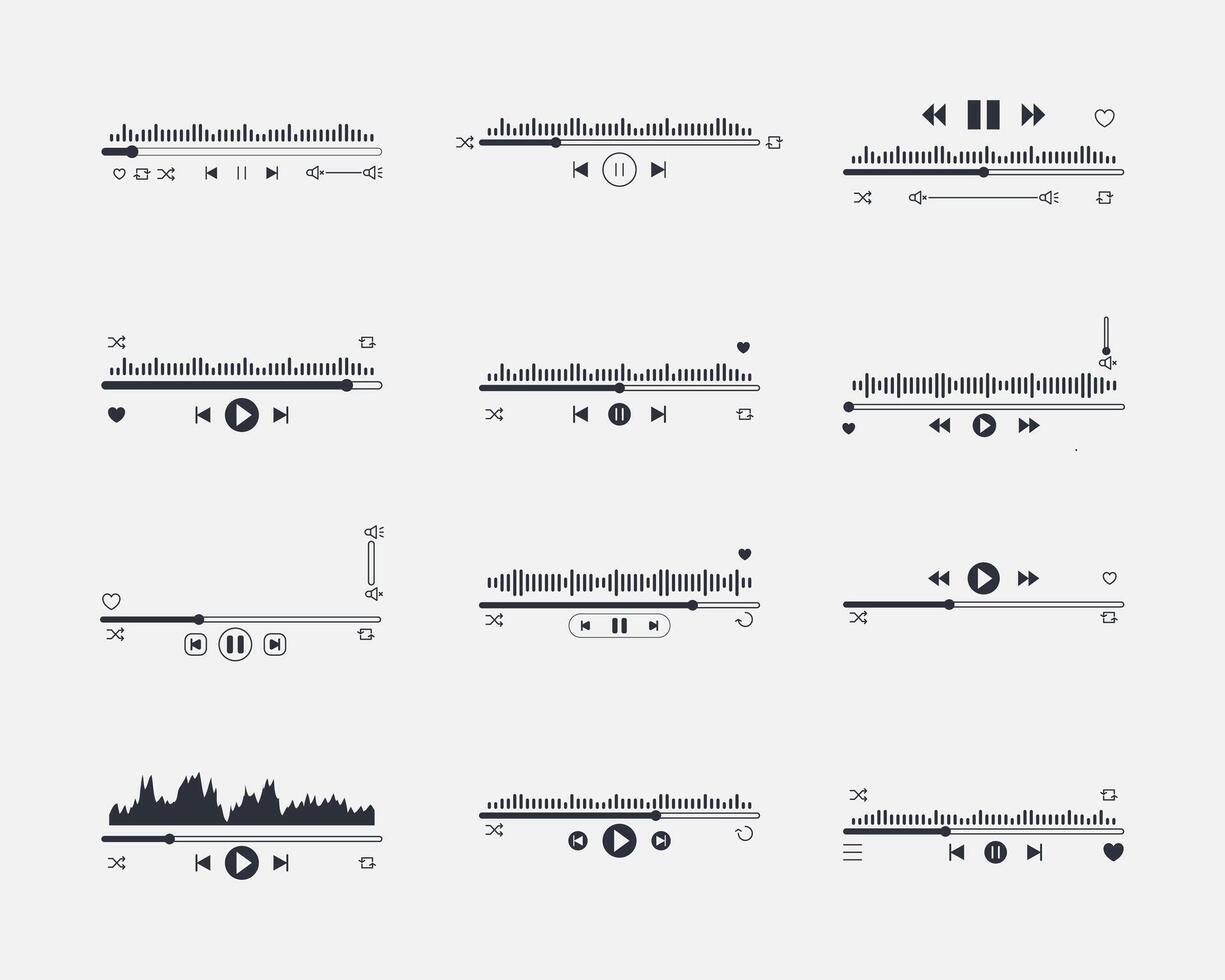 Various digital audio player interface elements. vector