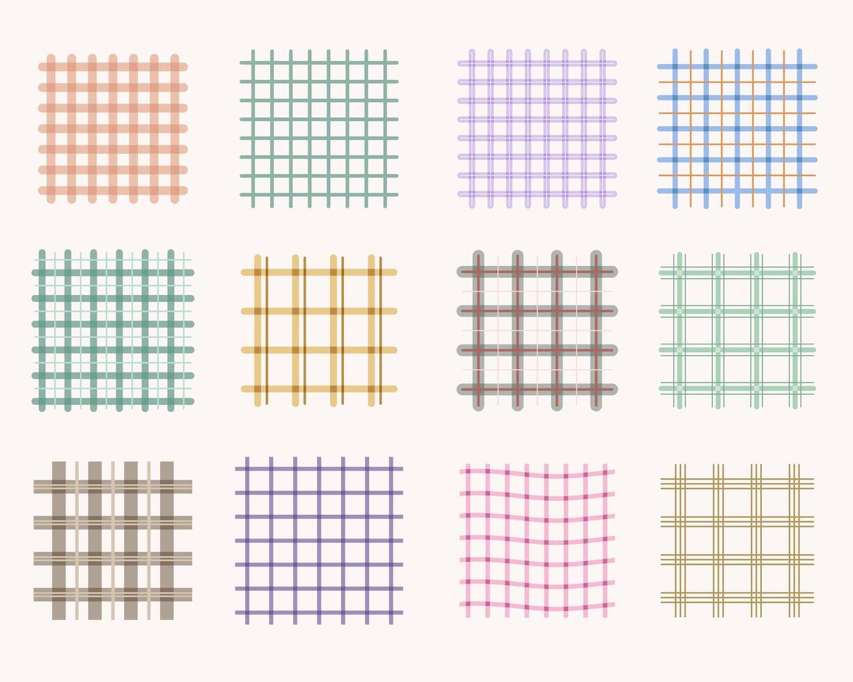 Collection of various pastel and neutral grid patterns. vector