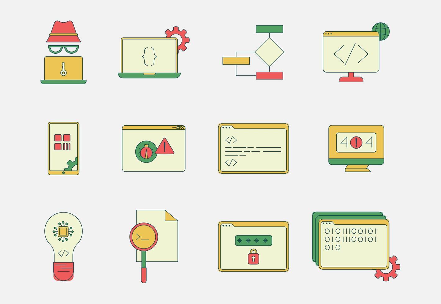 Collection of programming, security, and technology icons. vector