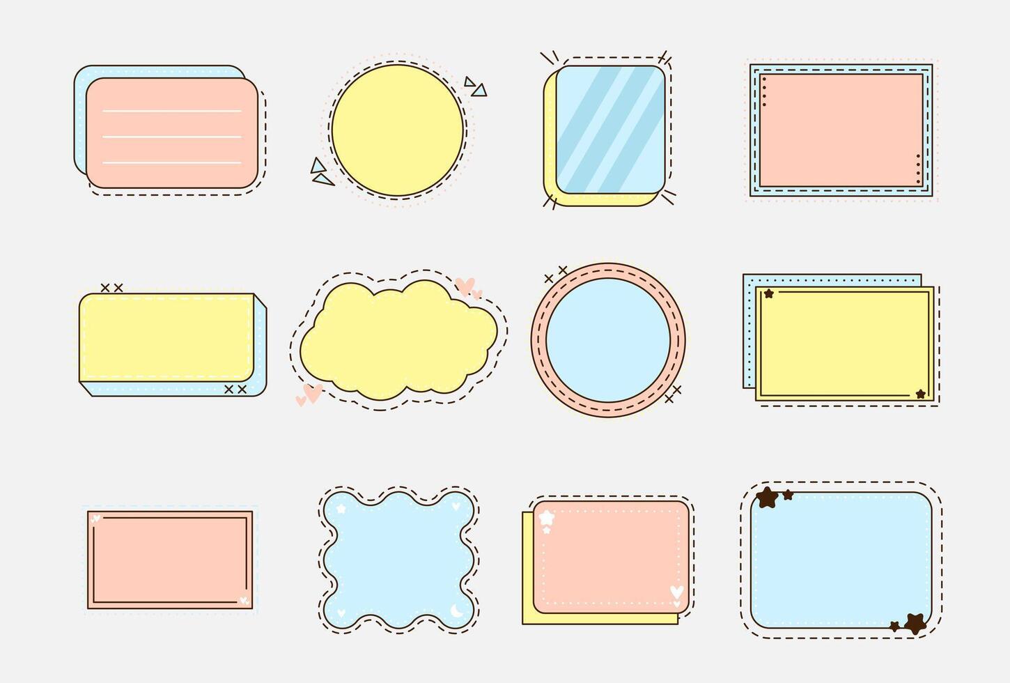 Collection of pastel-colored decorative speech bubbles and frames. vector
