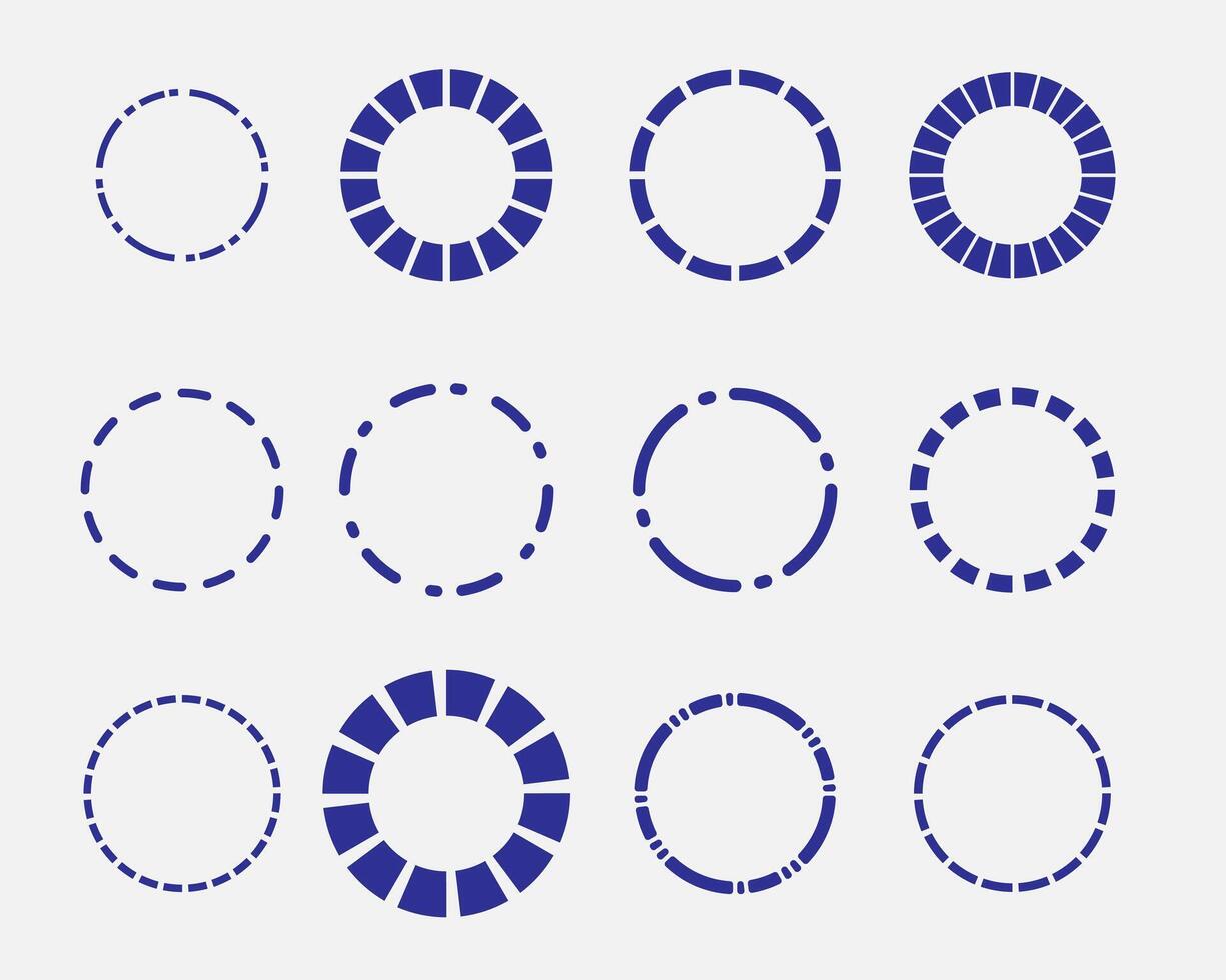 Collection of various circular loading indicators. vector