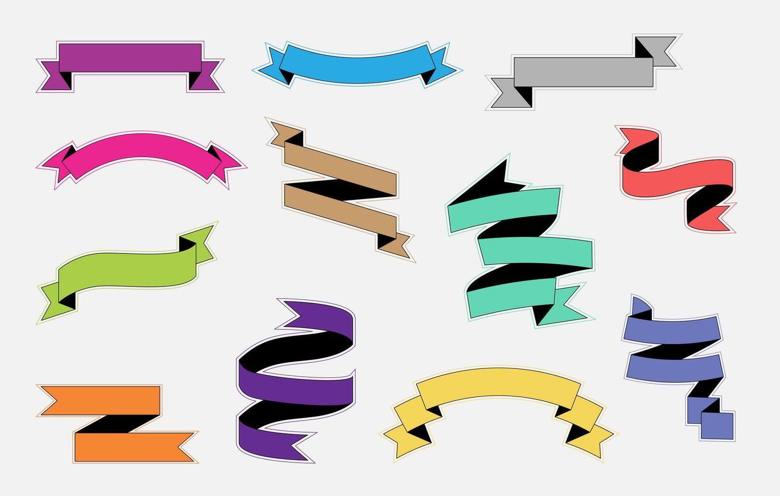 Colorful ribbon banner graphic design elements collection. vector