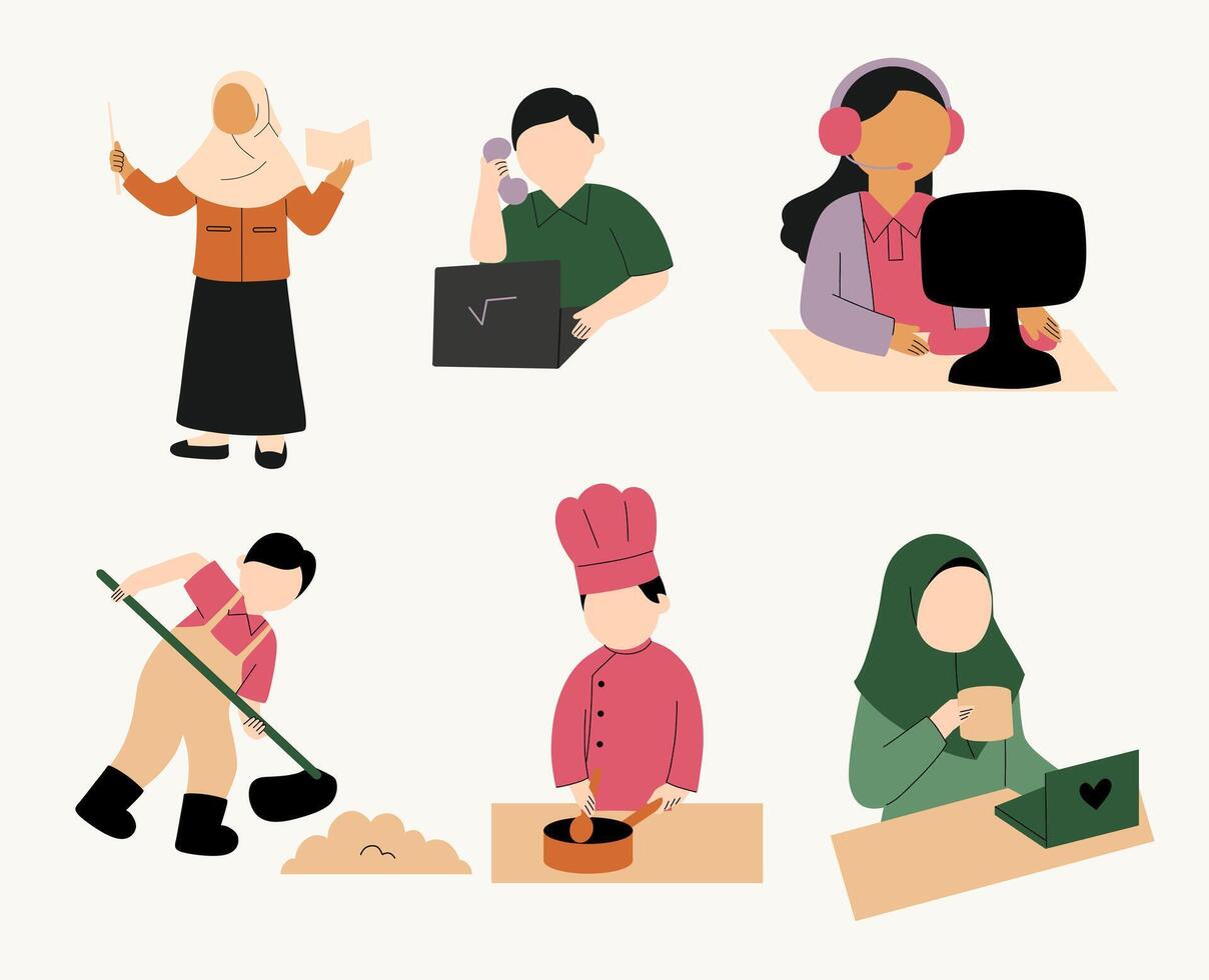 Collection of professional activity and daily tasks. vector