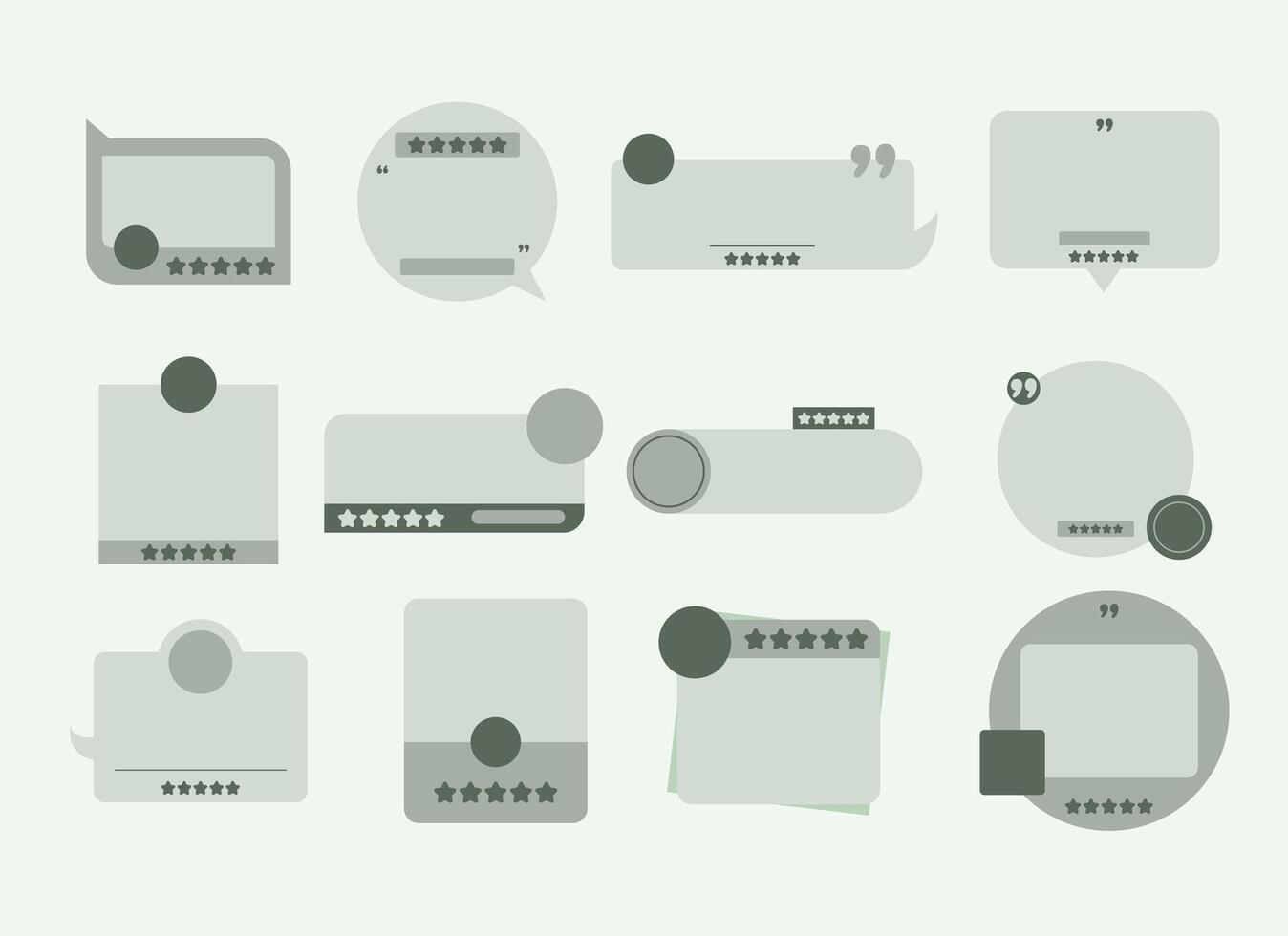 Collection of testimonials box, muted gray social media comment boxes. vector