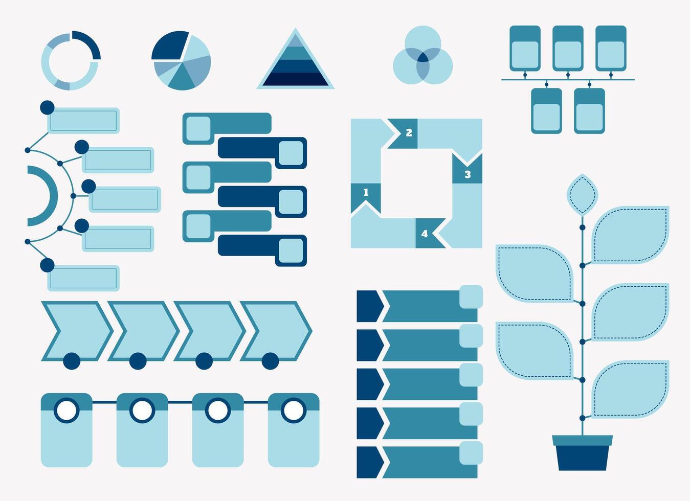 Collection of blue infographic elements for data visualization. vector