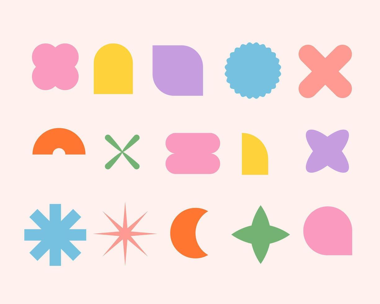 Collection of vibrant, geometric shapes in pastel colors. vector