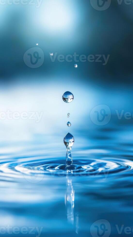 Fresh water droplets create ripples on calm surface photo
