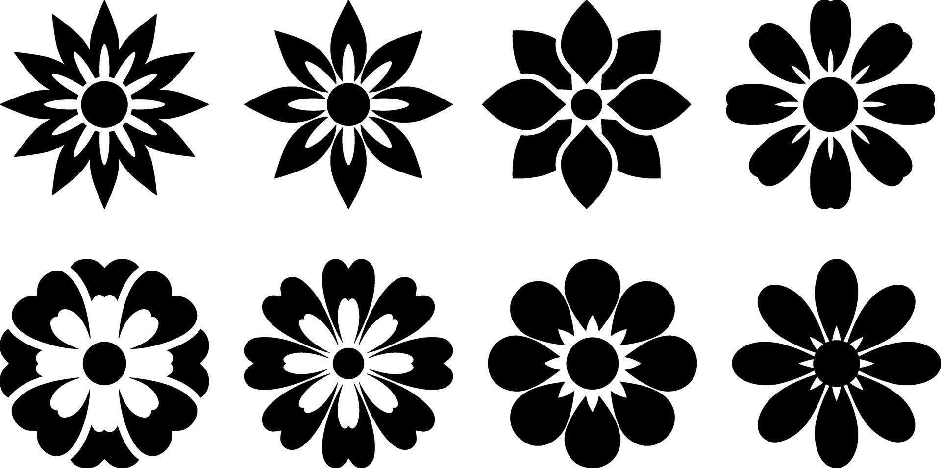 Stencil flower set black icon isolated Cartoon vector