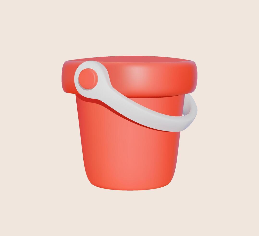 3D cartoon red beach bucket with handle vector