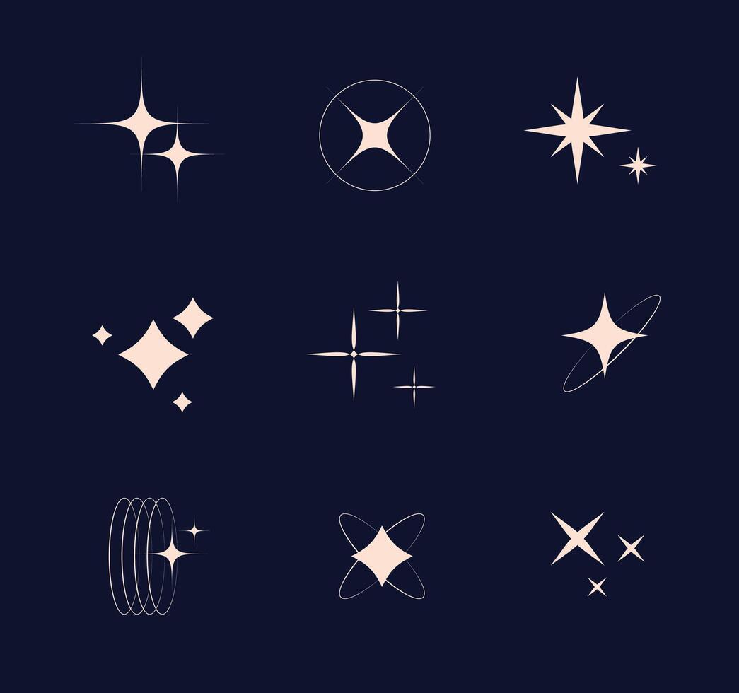Modern minimalist stars elements in trendy retro style. Y2k aesthetic design. vector
