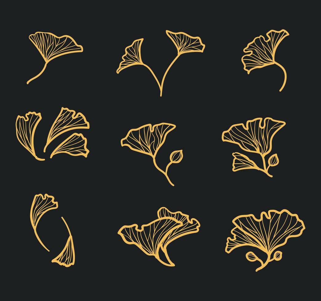 Hand drawn floral leaves elements graphic design. vector