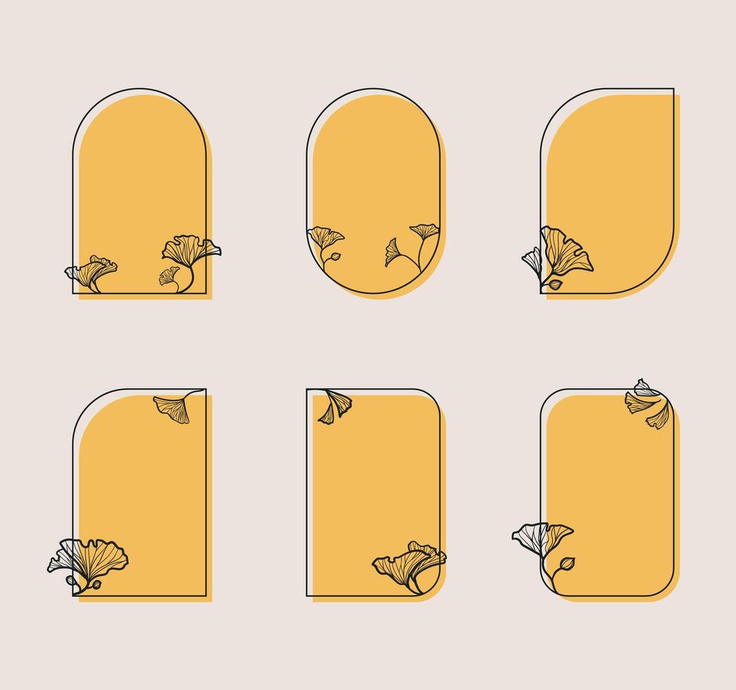 Elegant frames with hand drawn flowers and leaves templates design. vector