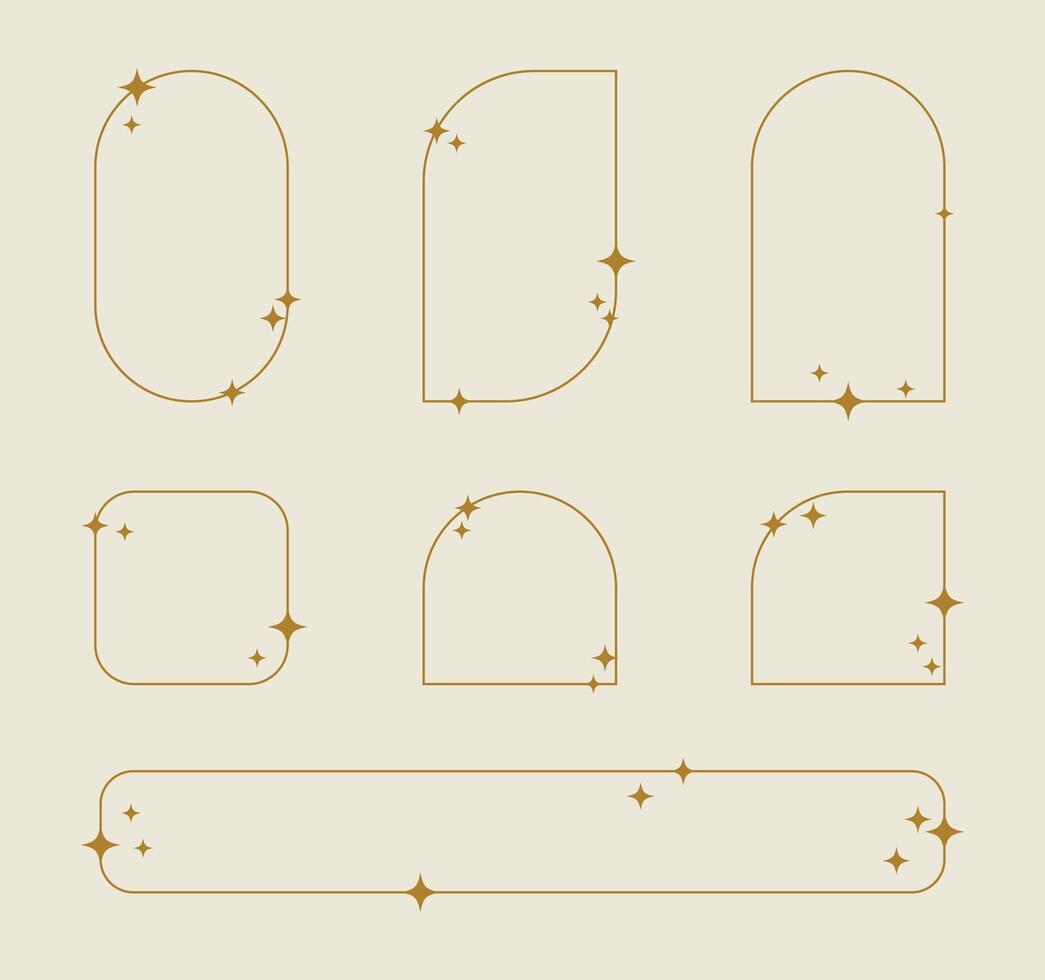 aesthetic line elements, trendy linear frames with stars, arch frames, geometric forms. vector