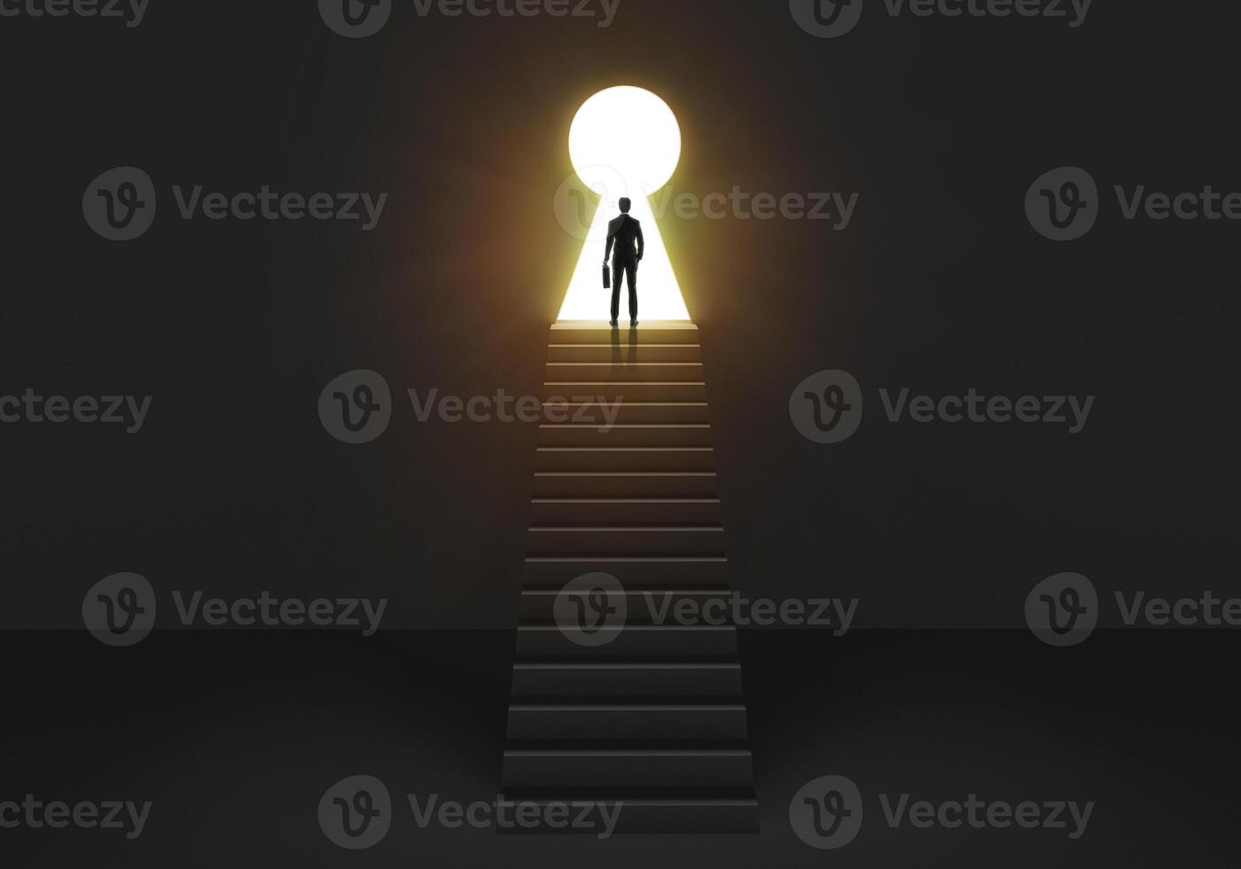 Businessman standing on the keyhole door. concept ambition and successful business photo