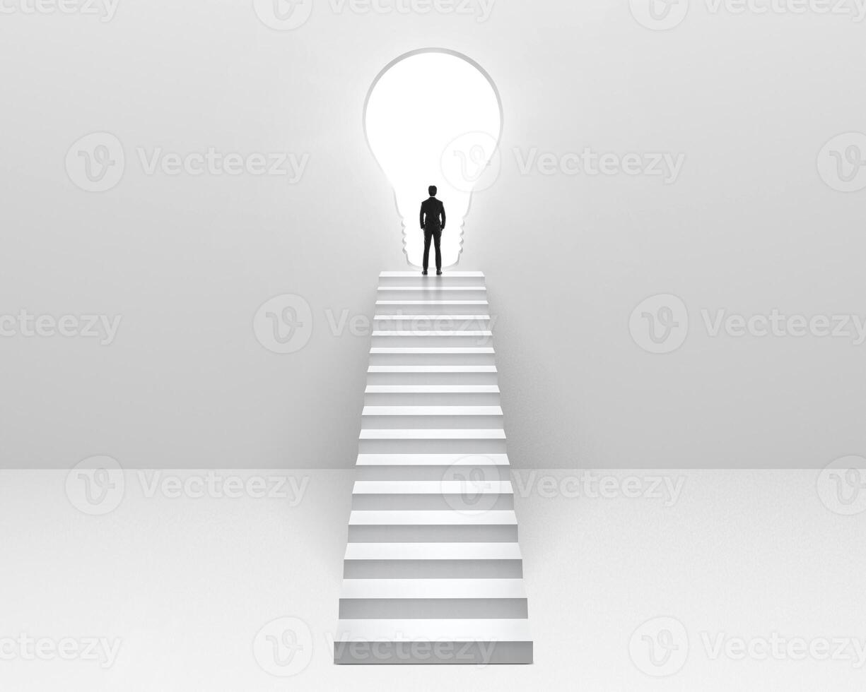 Businessman standing on the light bulb door. concept ambition and successful business1 photo