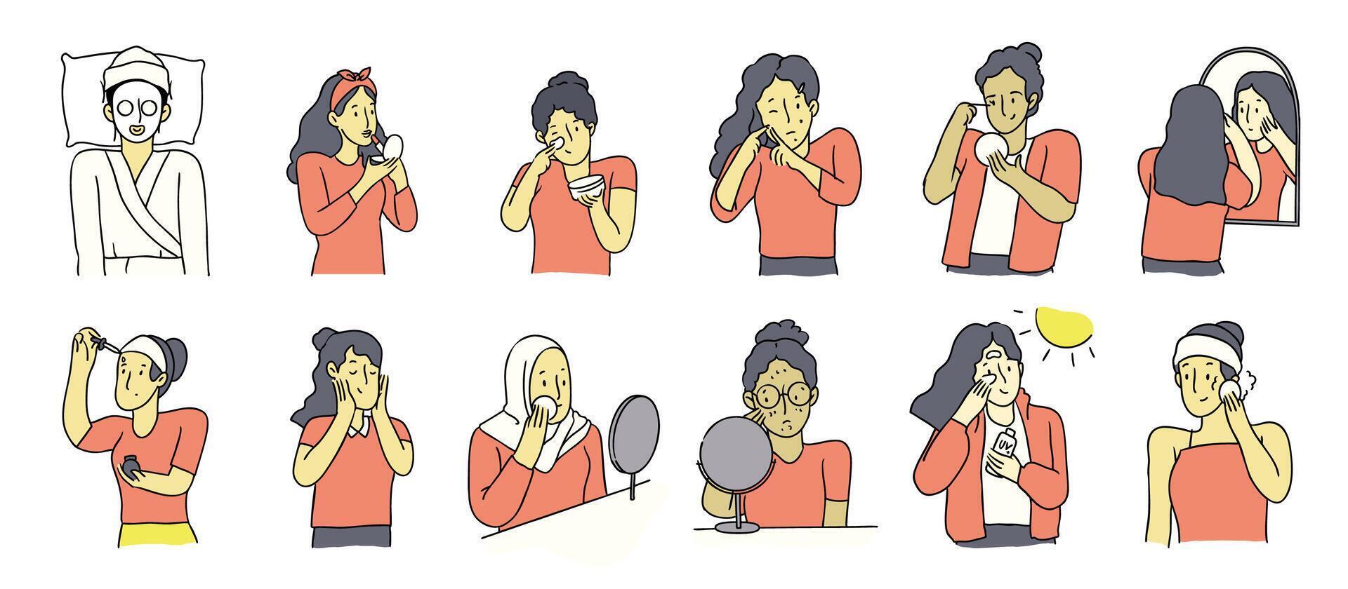 Illustration of woman doing various facial expressions vector