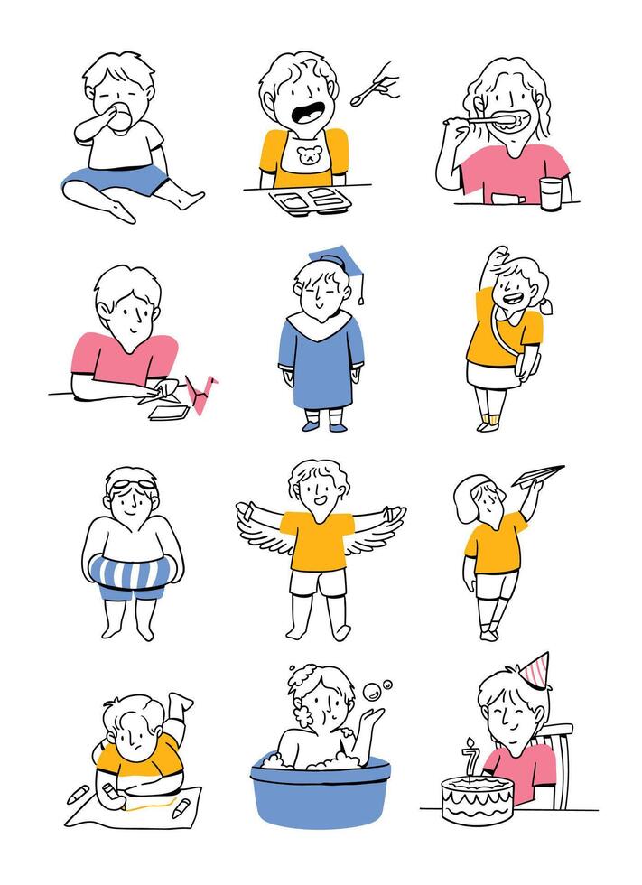 A set of cartoon people with various activities vector