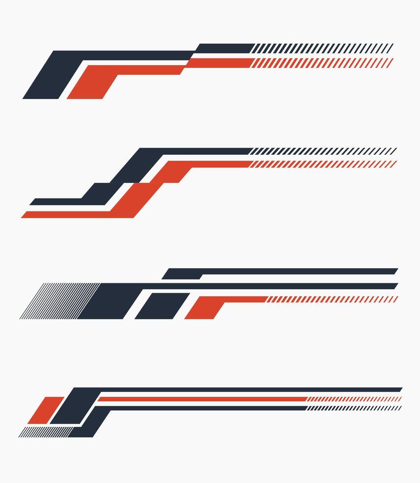 Set of simple car stripes. Car race stripes. Racing line sticker design. Graphic sport decal vinyl element. Automobile decoration. Racing design set. vector
