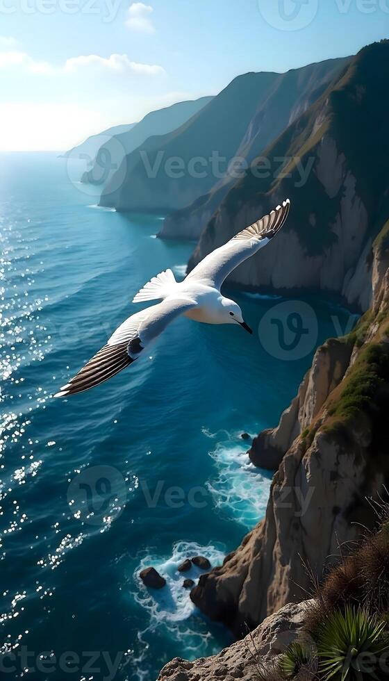 Wildlife in Harmony with Coastal Beauty and Crashing Waves Background, Mobile Wallpaper photo