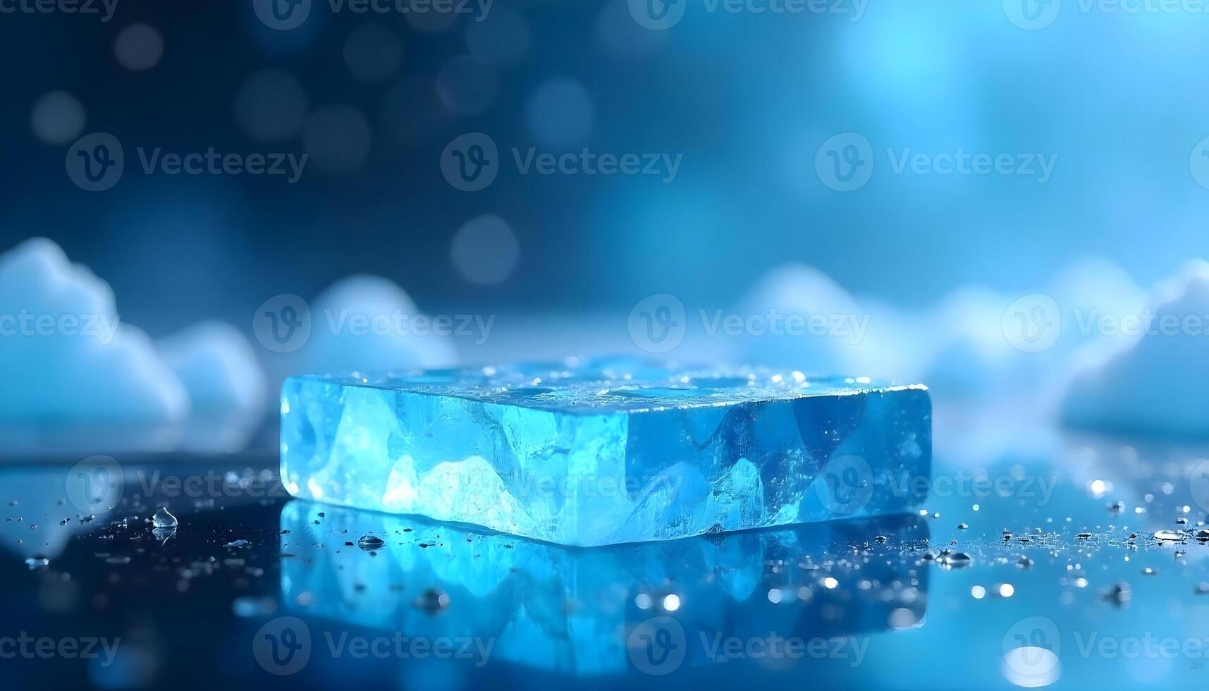 Blue Ice Cube Macro, Crystalline Reflection, Frosty Visual photo