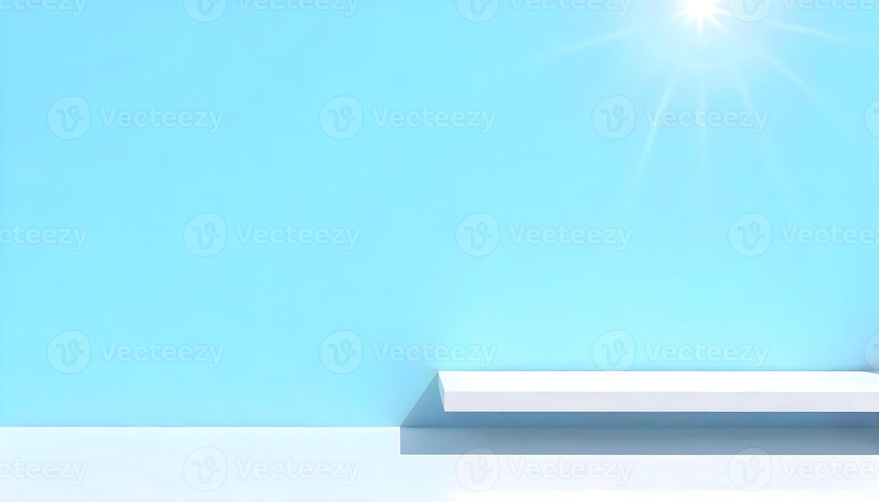 Elegant Elevated White Rectangle, Soft Blue Ambient Backdrop, Product Placeholder photo