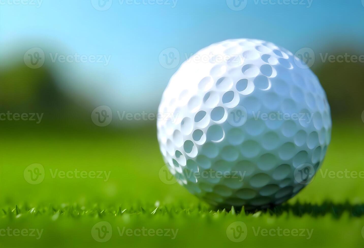 Close-Up of a Pristine White Golf Ball Showcasing Intricate Dimples on Vibrant Grass with Tranquil Natural Surroundings photo