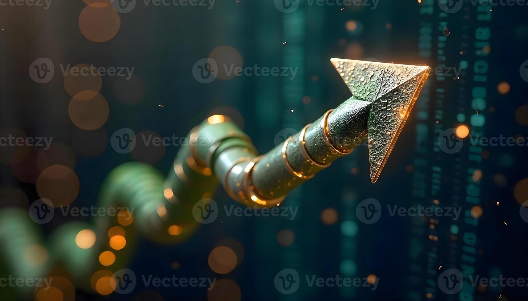 Investments Soaring High, Stylized Stock Market Growth Depicted With Green Graph and Binary Code photo