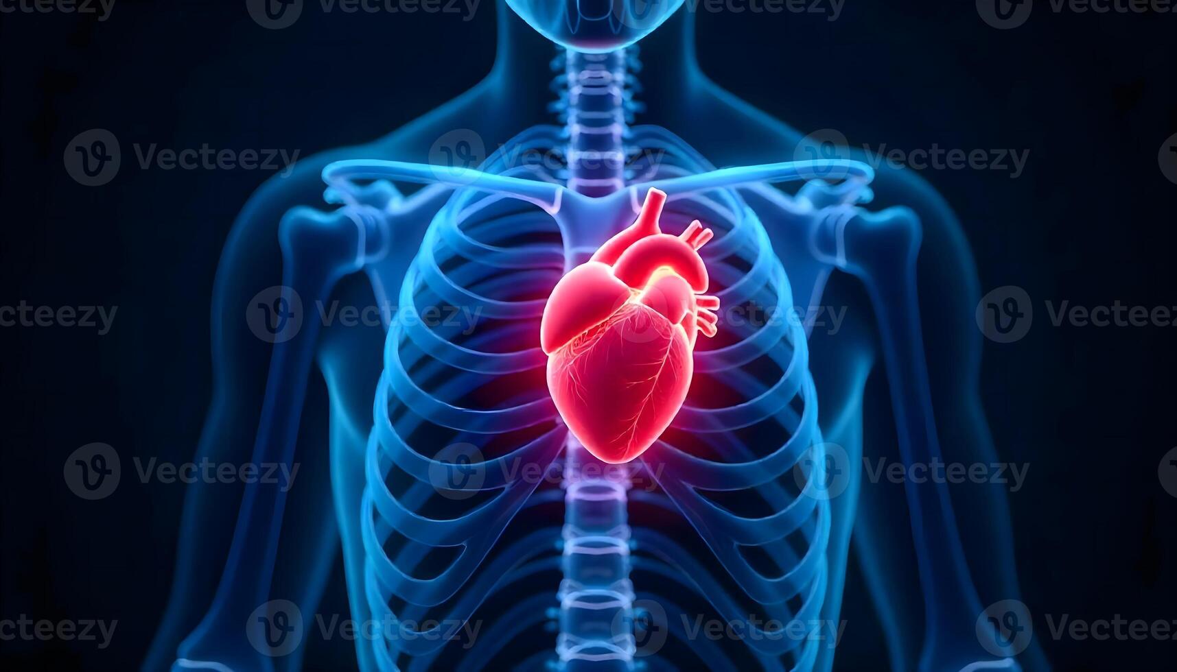 The Protective Structure of the Rib Cage and Spine Encasing the Heart in an Educational Diagram, Pain - Heart Attach photo
