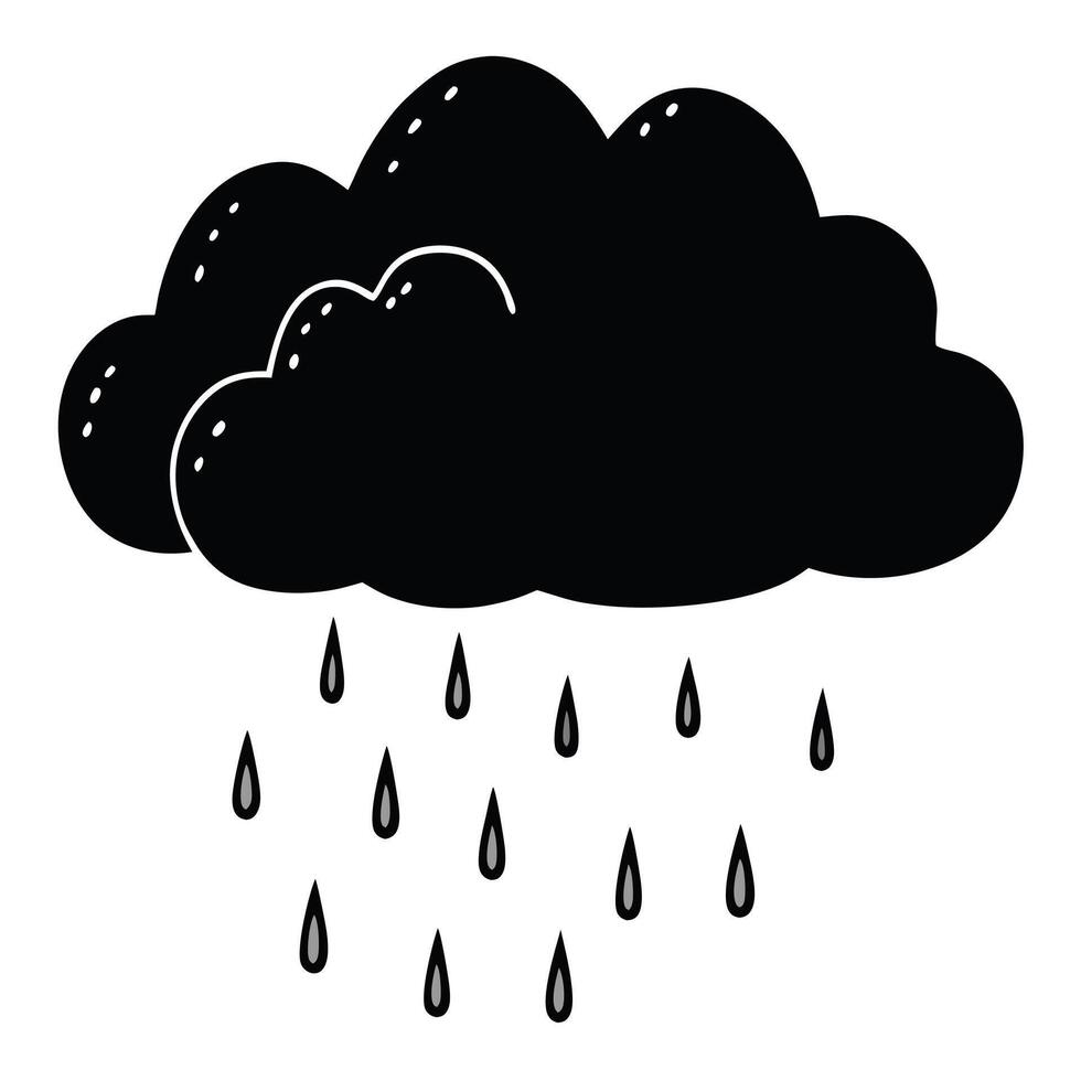 cloud with rain black and white illustration vector