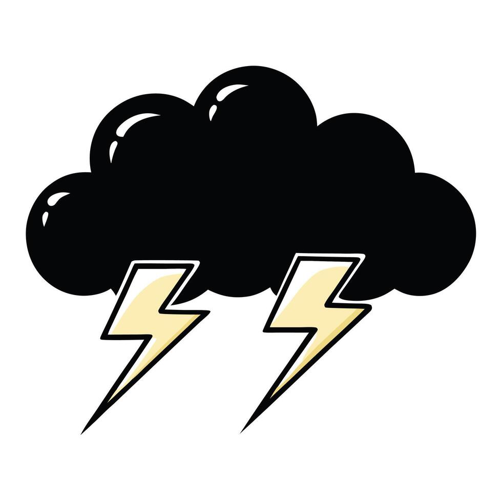 a black cloud with two lightning bolts on it vector