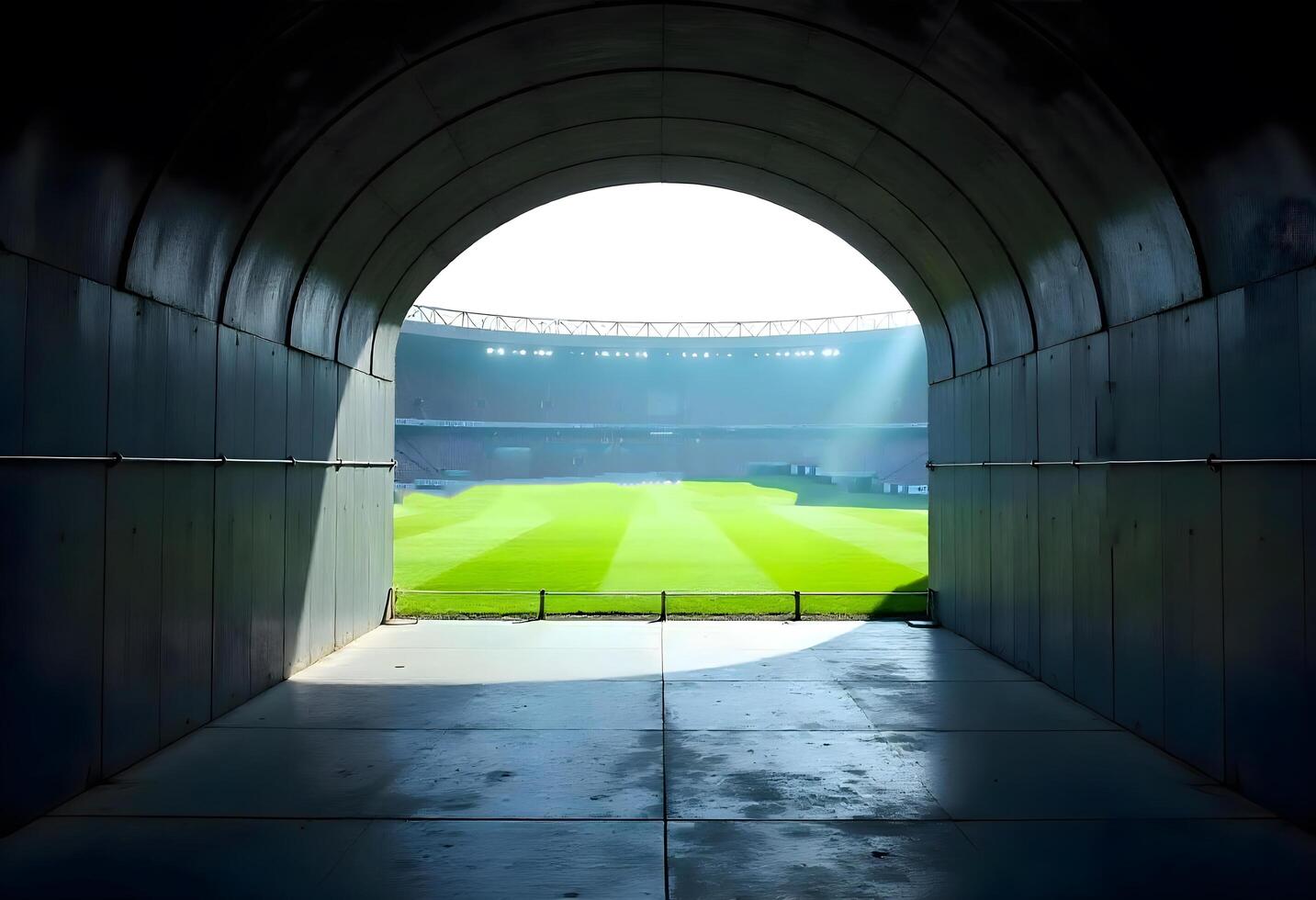 Dynamic Sports Perspective, Stunning Stadium Tunnel Leading to an Iconic Field of Action photo