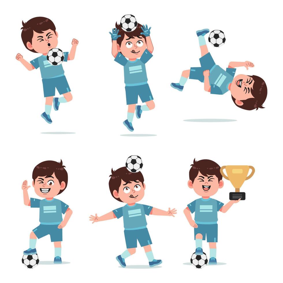 Cartoon Character Playing Football different pose set vector