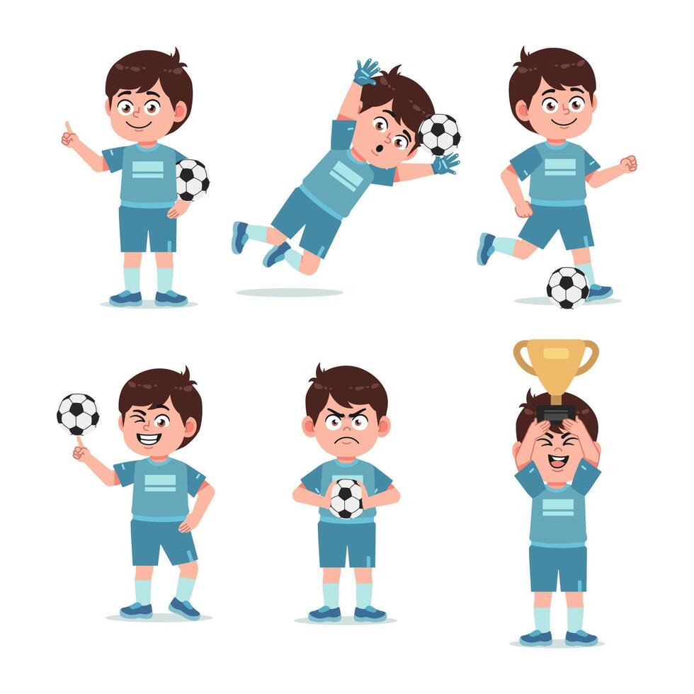 Cartoon Character Playing Football set different pose vector